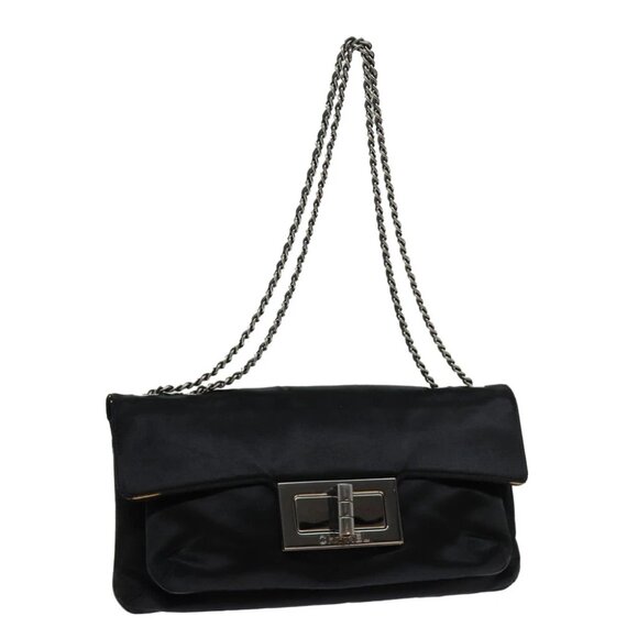 CHANEL Chain Shoulder Bag Satin Black CC Auth - Picture 1 of 15